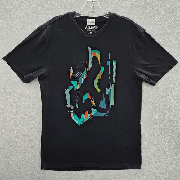 Fox Men Shirt Medium Black Standard Fit Logo Rainbow Fill Graphic Short Sleeve - Picture 1 of 9